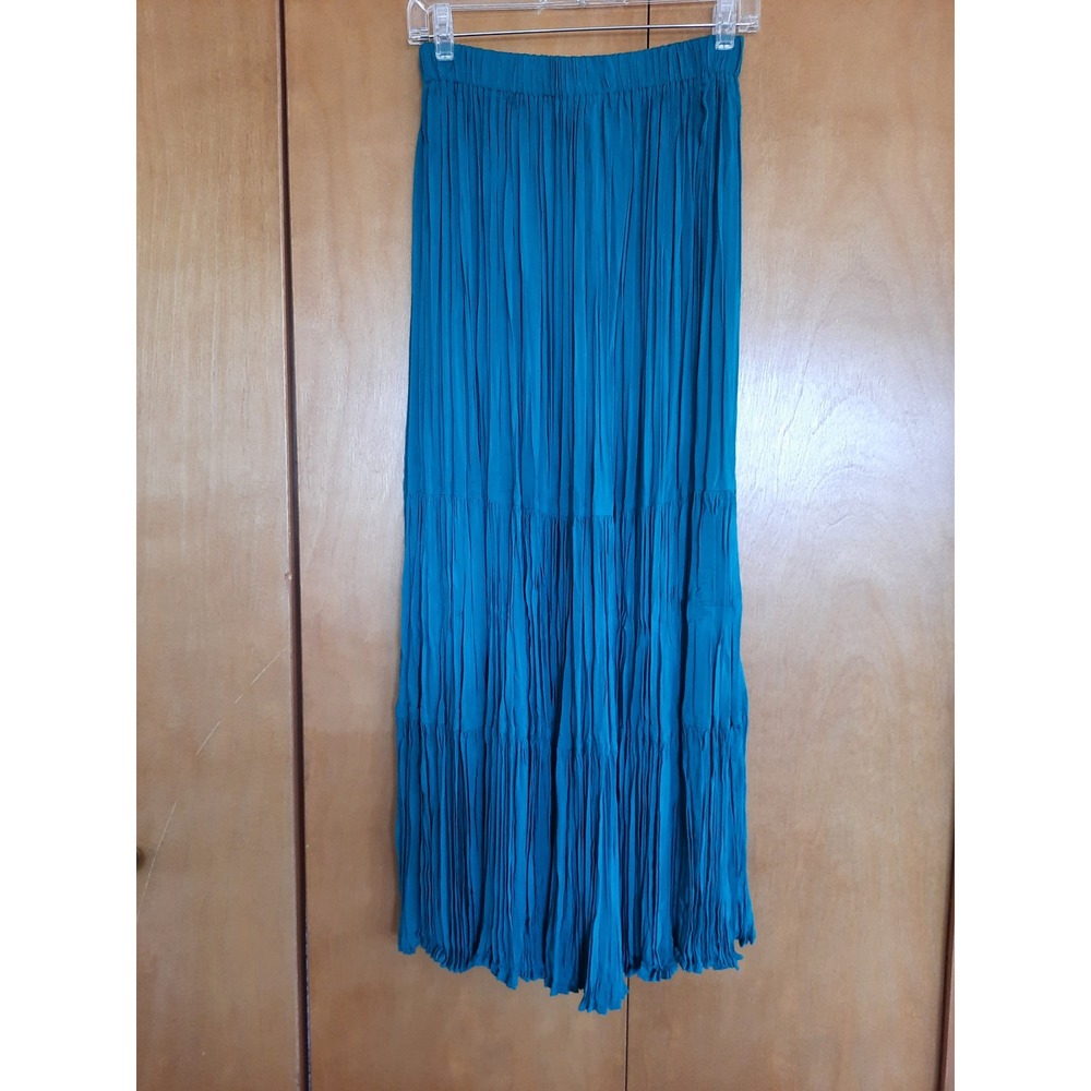 Sedona Clothing Company Teal Blue Broomstick Skirt Tiered Pleated Maxi OSFA USA